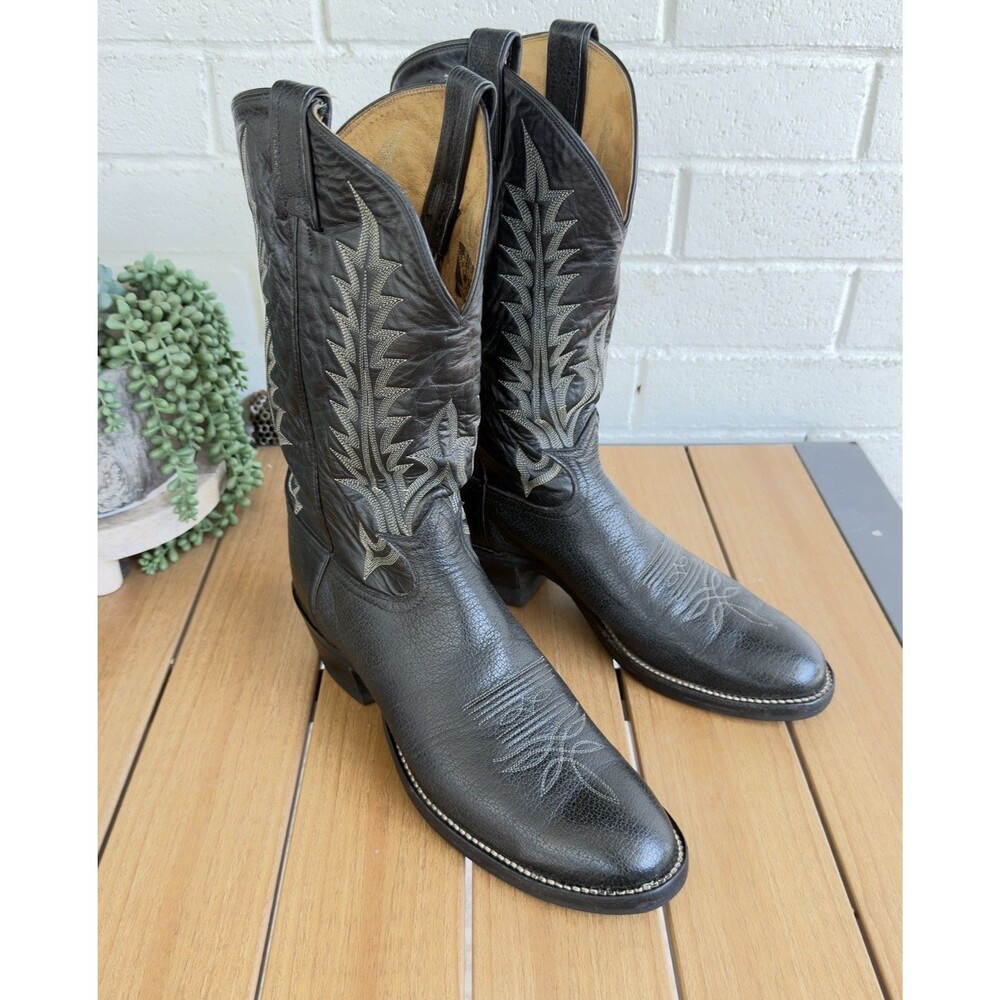 Vintage Tony Lama Men's 11 B Black Leather Cowboy Boots Western USA 2229